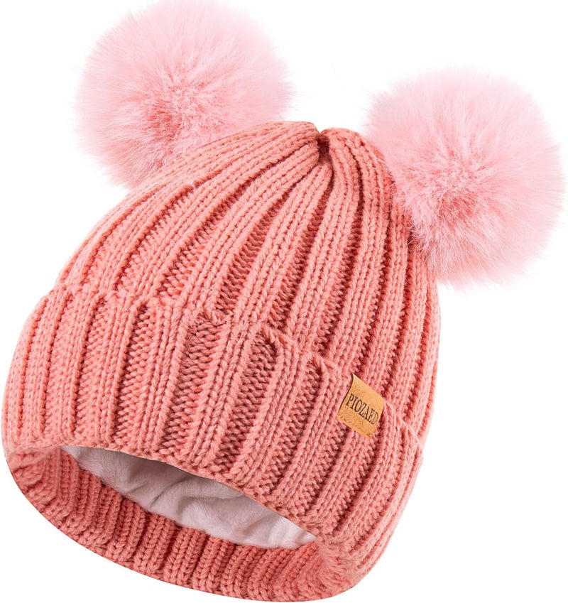PIOZAED Women's Winter Warm Knit Beanie with Faux Fur Pom Skull Cap Cozy Fleece Lined Hat for Women - Image 1